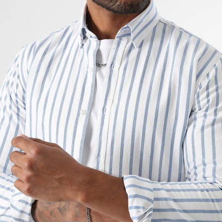 LBO - Ensemble Chemise Manches Longues Slim Et Pantalon Large A Rayures 3777 Blanc Bleu Clair