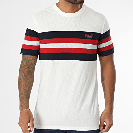 Superdry - Camiseta Essential Stripe M1012209A Blanco Azul Marino Rojo Gris
