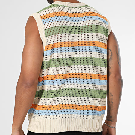 Frilivin - Débardeur En Mailles A Rayures Beige Bleu Clair Orange Vert