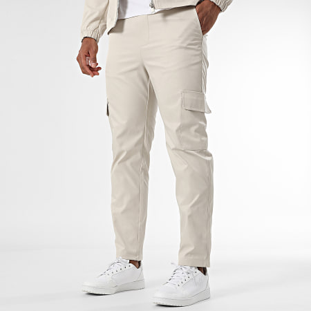 Frilivin - Conjunto Chaqueta Con Cremallera Capucha Y Pantalón Cargo 506 Beige