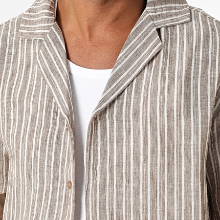 Uniplay - Conjunto Camisa Manches Cortes Y Pantalon A Rayas Taupe Chiné Beige