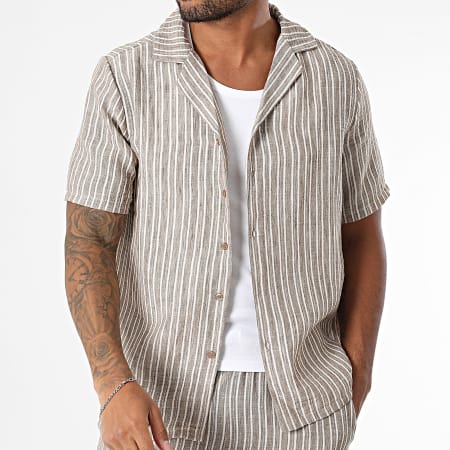 Uniplay - Conjunto Camisa Manches Cortes Y Pantalon A Rayas Taupe Chiné Beige