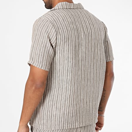 Uniplay - Conjunto Camisa Manches Cortes Y Pantalon A Rayas Taupe Chiné Beige