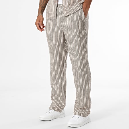 Uniplay - Conjunto Camisa Manches Cortes Y Pantalon A Rayas Taupe Chiné Beige