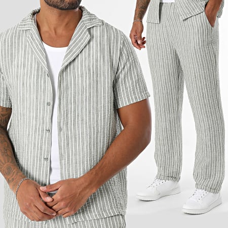Uniplay - Short Sleeve Shirt And Trouser Set Stripes Khaki Green Mottled White