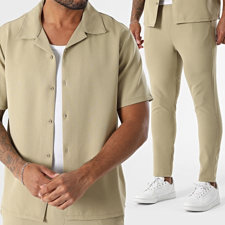 KZR - Ensemble Chemise Manches Courtes Et Pantalon Vert Kaki