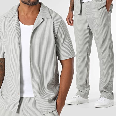 KZR - Ensemble Chemise Manches Courtes Et Pantalon Gris
