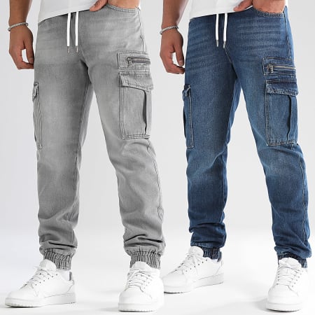 LBO - Lote de 2 pantalones cargo relaxed straight fit 3263 3397 Denim gris