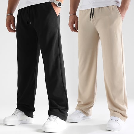 LBO - Lot De 2 Pantalons Jogging Waffle Large 1369 1367 Noir Beige