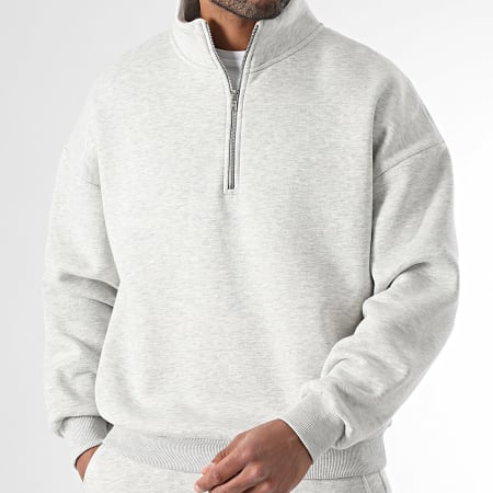 LBO - Sweat Col Montant Zippé 3752 Gris Clair Chiné