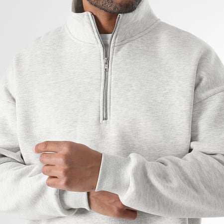 LBO - Sweat Col Montant Zippé 3752 Gris Clair Chiné