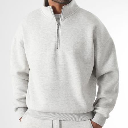 LBO - Sweat Col Montant Zippé 3752 Gris Clair Chiné
