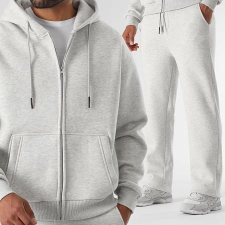 LBO - Ensemble Sweat Zippé Capuche Et Pantalon Jogging 3789 Gris Clair Chiné