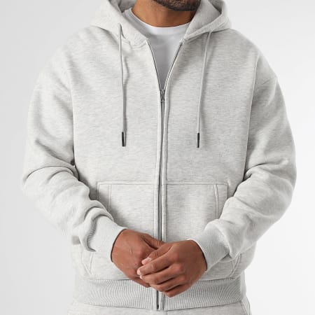 LBO - Ensemble Sweat Zippé Capuche Et Pantalon Jogging 3789 Gris Clair Chiné