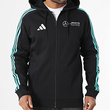 Adidas Sportswear - Sweat Capuche Zippé Mercedes AMG JV5437 Noir Blanc Bleu Turquoise
