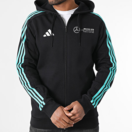 Adidas Sportswear - Sweat Capuche Zippé Mercedes AMG JV5437 Noir Blanc Bleu Turquoise