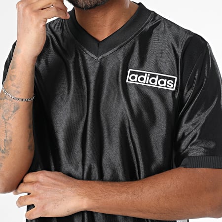 Adidas Originals - Tee Shirt Oversize A Bandes Col V Adibreak Jersey JD4247 Noir Blanc