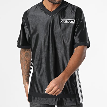 Adidas Originals - Tee Shirt Oversize A Bandes Col V Adibreak Jersey JD4247 Noir Blanc