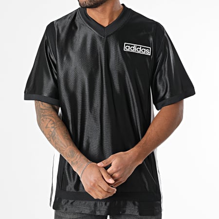 Adidas Originals - Tee Shirt Oversize A Bandes Col V Adibreak Jersey JD4247 Noir Blanc