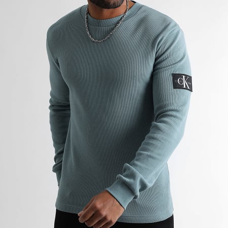 Calvin Klein - Hoodie Crewneck Monogram Badge Waffle 3485 Grijs