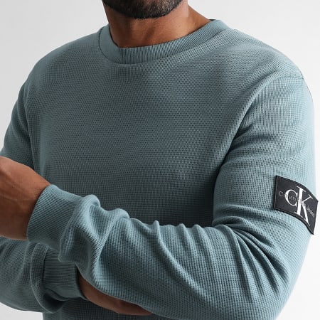 Calvin Klein - Hoodie Crewneck Monogram Badge Waffle 3485 Grijs
