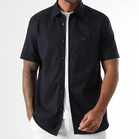 Lacoste - Camisa de Manga Corta Bolsillo Regular Fit Logo Bordado Cocodrilo Azul Marino