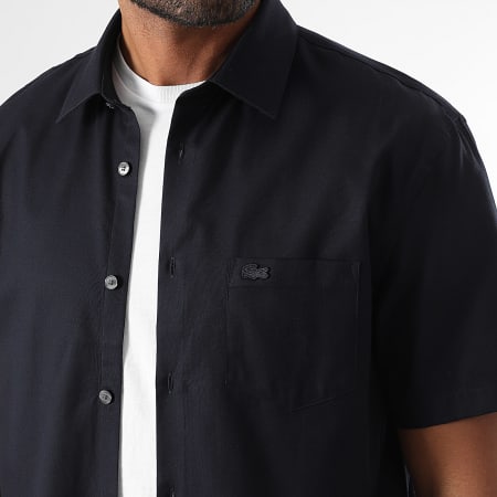 Lacoste - Camisa de Manga Corta Bolsillo Regular Fit Logo Bordado Cocodrilo Azul Marino