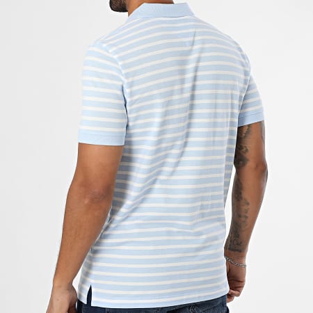 Tommy Jeans - Polo Manches Courtes A Rayures Slim Placket 0676 Bleu Clair Blanc