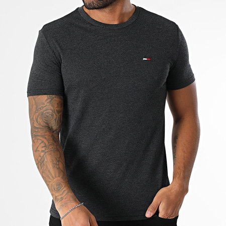 Tommy Jeans - Tee Shirt Slim Jaspe 0363 Gris Anthracite Chiné
