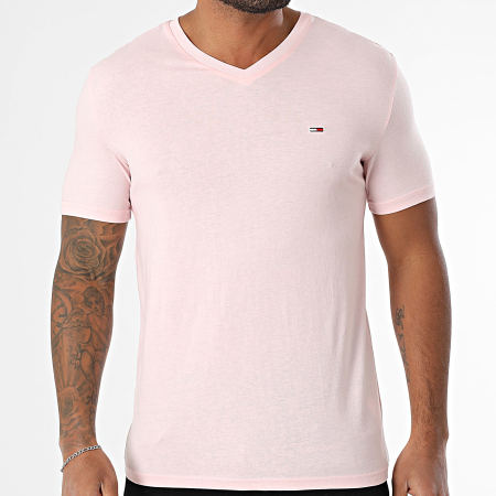 Tommy Jeans Slim V-neck Tee Jaspe 0364 Pink Ryses