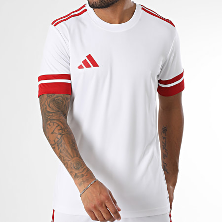 Adidas Sportswear - Ensemble Tee Shirt Et Short Jogging A Bandes SQUA25 Jersey JG5829 JH3404 Blanc Rouge