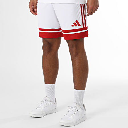 Adidas Sportswear - Ensemble Tee Shirt Et Short Jogging A Bandes SQUA25 Jersey JG5829 JH3404 Blanc Rouge