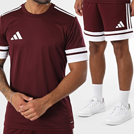 Adidas Sportswear - Ensemble Tee Shirt Et Short Jogging A Bandes SQUA25 Jersey JC8675 JC8677 Bordeaux Blanc