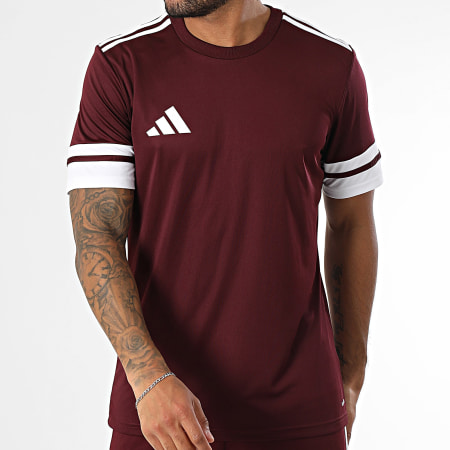 Adidas Sportswear - Ensemble Tee Shirt Et Short Jogging A Bandes SQUA25 Jersey JC8675 JC8677 Bordeaux Blanc