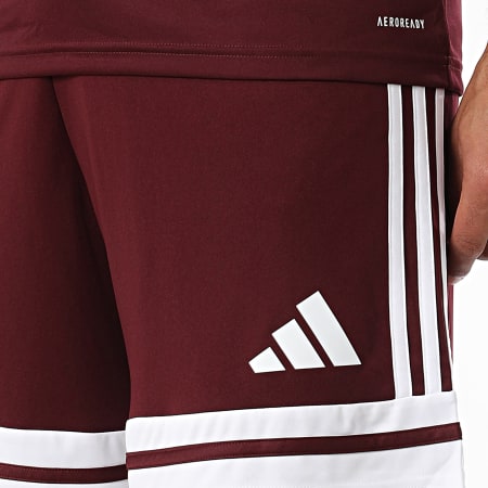 Adidas Sportswear - Ensemble Tee Shirt Et Short Jogging A Bandes SQUA25 Jersey JC8675 JC8677 Bordeaux Blanc
