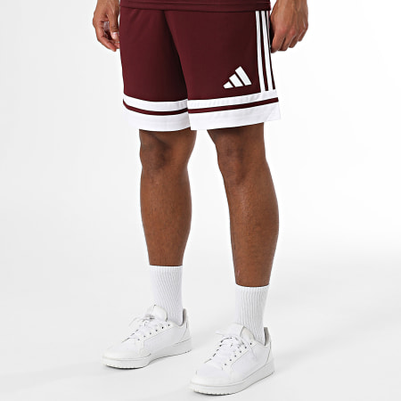 Adidas Sportswear - Ensemble Tee Shirt Et Short Jogging A Bandes SQUA25 Jersey JC8675 JC8677 Bordeaux Blanc