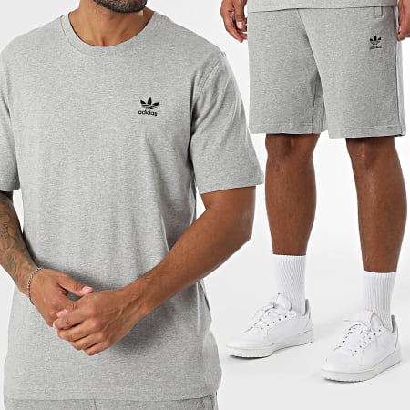Adidas Originals - Ensemble Tee Shirt Et Short Jogging Trefoil Essential JC9988 IY8517 Gris Chiné