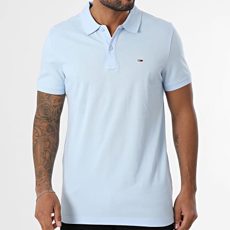 Tommy Jeans - Polo Manches Courtes Slim Placket 0676 Bleu Clair