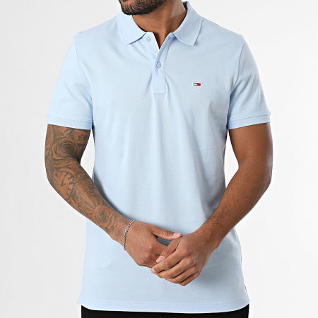 Tommy Jeans - Polo Manches Courtes Slim Placket 0676 Bleu Clair