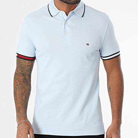Tommy Hilfiger - Polo Manches Courtes Slim Flag Cuff 8458 Bleu Clair
