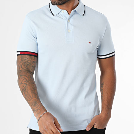 Tommy Hilfiger - Polo Manches Courtes Slim Flag Cuff 8458 Bleu Clair
