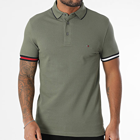 Tommy Hilfiger - Polo Manches Courtes Slim Flag Cuff 8458 Vert Kaki