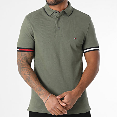 Tommy Hilfiger - Polo Manches Courtes Slim Flag Cuff 8458 Vert Kaki