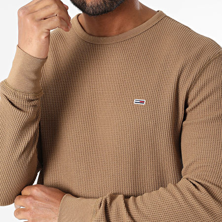 Tommy Jeans - Pull Slim Waffle 0688 Marron