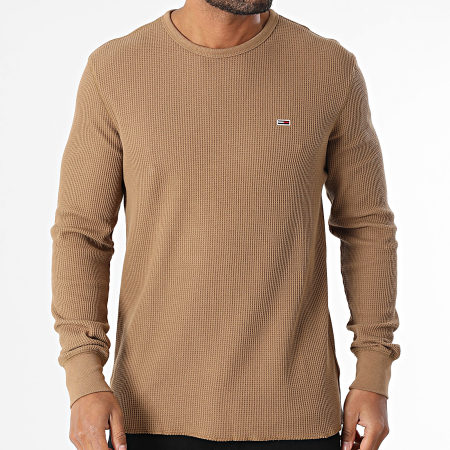 Tommy Jeans - Pull Slim Waffle 0688 Marron