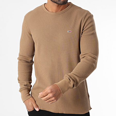 Tommy Jeans - Pull Slim Waffle 0688 Marron