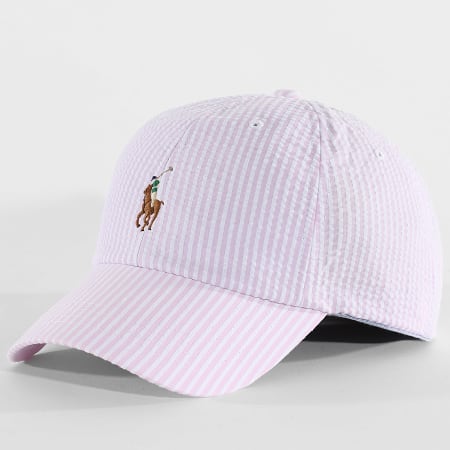 Polo Ralph Lauren - Gorra A Rayas Oxford Blanca Rosa