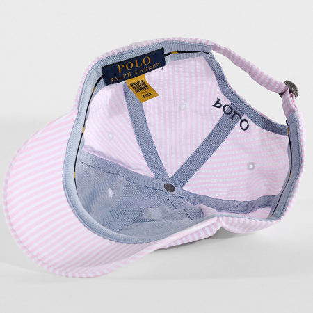 Polo Ralph Lauren - Gorra A Rayas Oxford Blanca Rosa