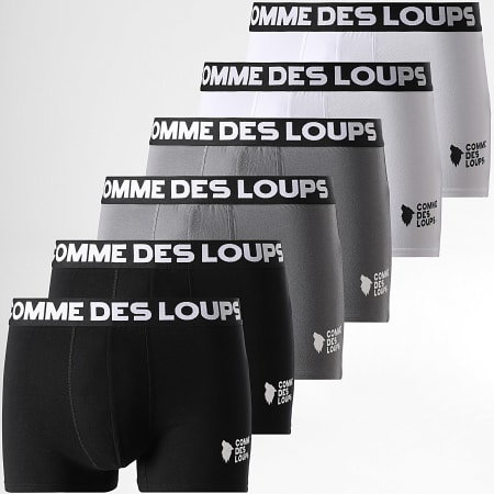 Comme Des Loups - Pack de 6 boxers clássicos branco cinzento preto