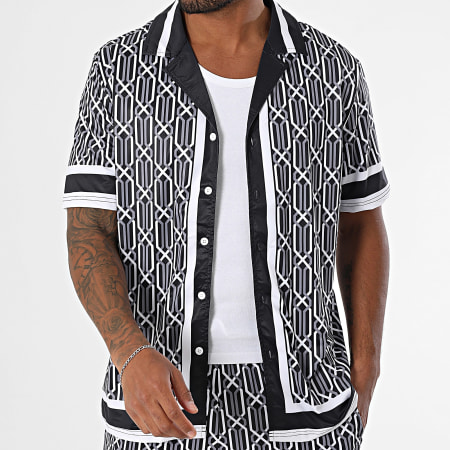 Zayne Paris  - Ensemble Chemise Manches Courtes Et Short Jogging 087 Noir Blanc